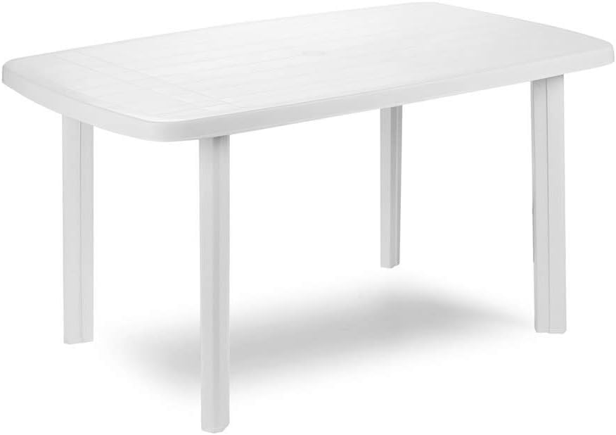 Tomaino Table de jardin en plastique rectangulaire avec pieds amovibles 138 x 87 x 72 cm (Blanc)