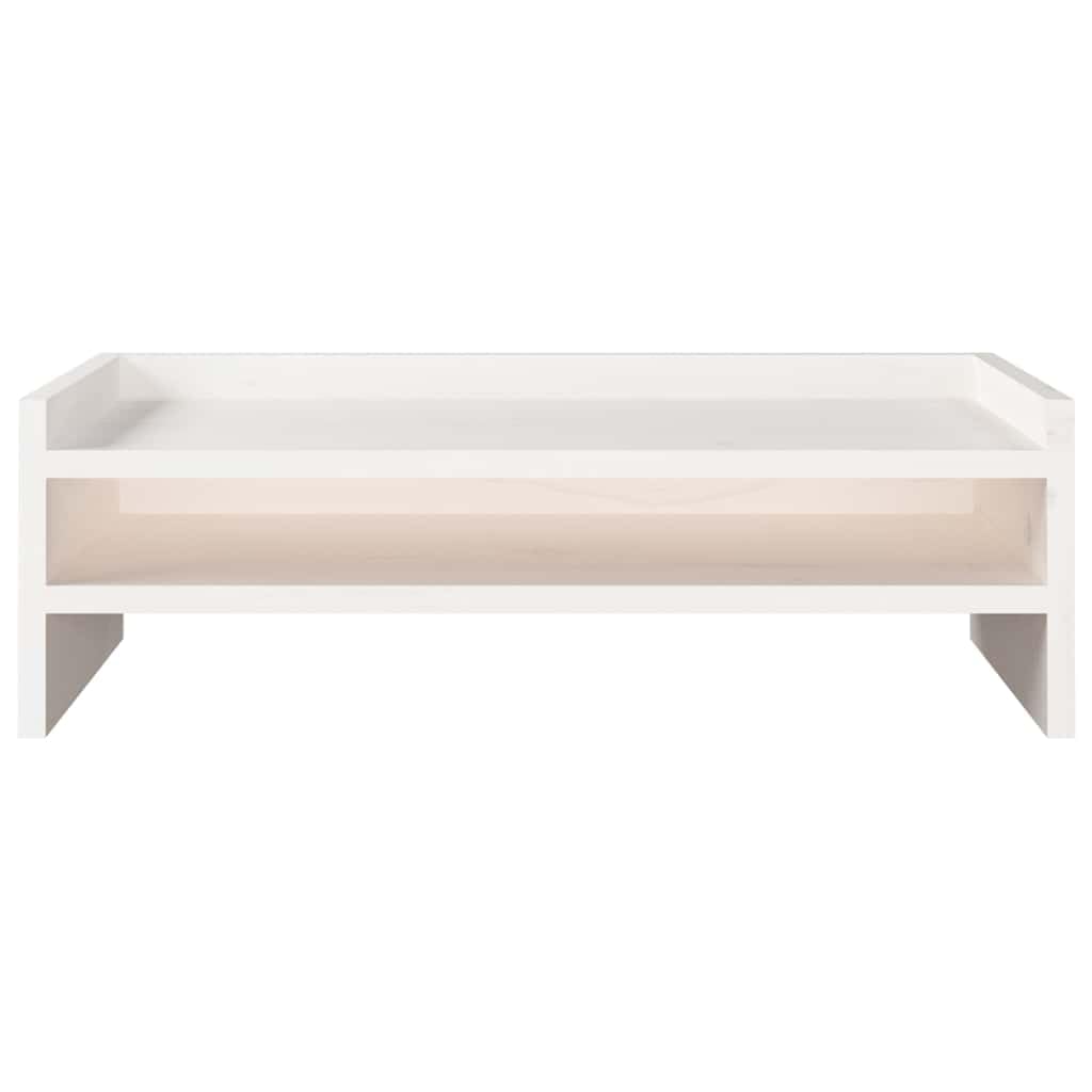 Supporto per monitor bianco in legno di pino massiccio, 50 x 24 x 16 cm, da scrivania con spazio e gestione dei cavi, per ufficio, casa, postazione di lavoro per alzare monitor e ripiano