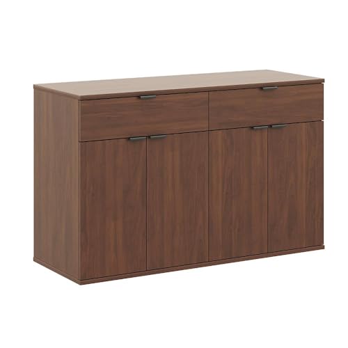 Image of Wakefit Engineered Wood Sideboard | 1 Year Warranty | Storage Cabinet for Home Kitchen Living Room | 2 Closed Compartments & 2 Drawers | Kimani - Columbian Walnut