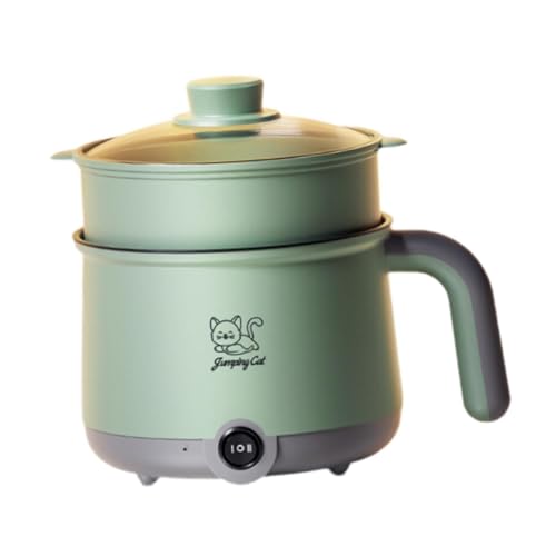 Benboo 高性能電気鍋 5L ラーメン調理器、蒸し器付き、多機能麺鍋, 灰緑