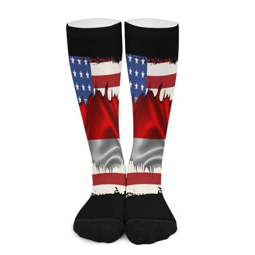 Melbrakin Amérique Indonésie Indonésie Amitié Drapeau Chaussettes de compression pour femmes et hommes, mi-hautes, idéales pour la course à pied et les voyages.