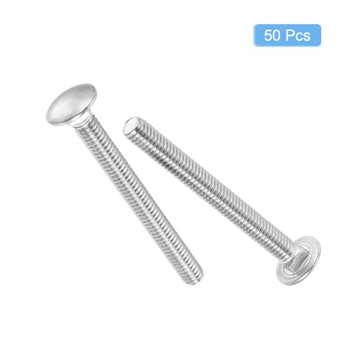 Image of uxcell 5 /16-18x3 Carriage Bolt, 50pcs Round Head Square Neck Screws, 304 Stainless Steel, Fully Threaded, Silver
