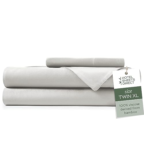 Hotel Sheets Direct 3 Piece Bed Sheet Set Twin XL Size, 100% Viscose Derived from Bamboo Sheets Set with 1 Pillowcase, Cooling & Breathable Luxury Bedding, Moisture-Wicking & Silky Soft, Light Gray