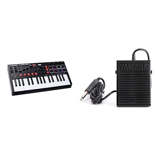 M-Audio Oxygen Pro Mini – 32 Key USB MIDI Keyboard Controller With Beat Pads, MIDI assignable Knobs & Yamaha FC5 Compact Sustain Pedal for Portable Keyboards, black