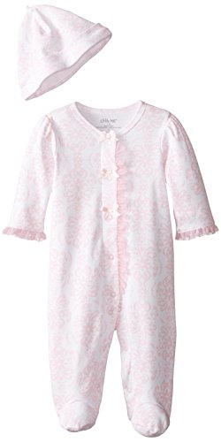 Little Me Baby-Girls Newborn Damask Scroll Footie and Hat, Pink/Multi, Newborn