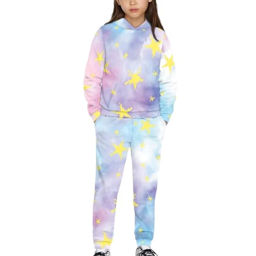 Twousenru Tie-Dye Star Koala Unisex 2 Piece Outfits Hoodie Sweatsuit Sets for 5-12Y Boys Girls Oversized Sweatshirt and Baggy Fall Fashion Sweatpant with Pockets Size 7-8T