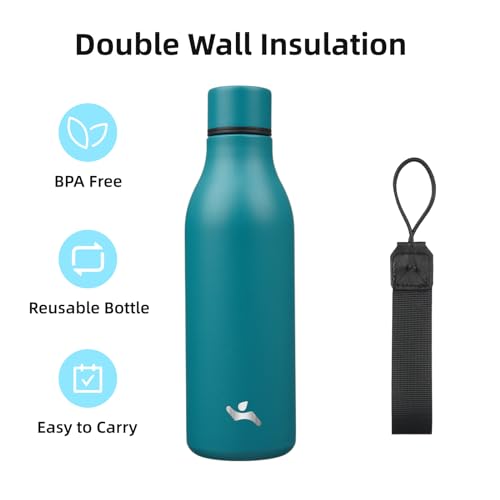 Image of Konokyo 18 oz Insulated Stainless Steel Metal Water Bottle with Strap | BPA-free, leak-proof, dishwasher-safe reusable bottle with strap for gym, school, hiking, outdoor travel & hydration