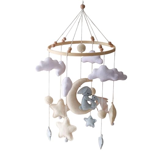 Image of GOODMOM Baby Crib Mobile for Boys Girls Sleeping Bear Mobile for Crib, Baby Bassinet Mobile Toy for Soothing Sleep Gender Neutral Nursery Mobile - Sun, Moon, Cloud, Bear (Brown)