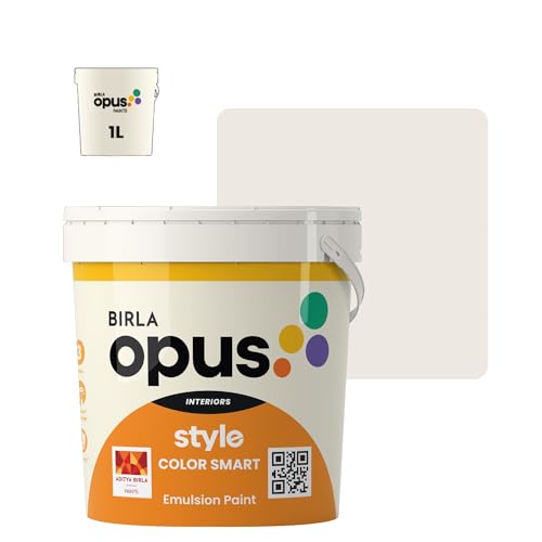 Image of Birla Opus Style Color Smart Premium Interior Emulsion Paint-1L, Taj In The Moonlight Colour, Smooth Matt Finish-Superior Coverage, Washable, Non Chalking-For Bedroom, Living Room, Office