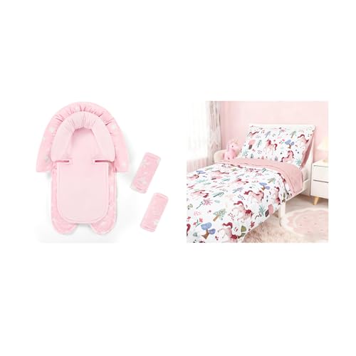 Almohadilla y protector para asiento de bebé 2 en 1 rosa miniatura 1