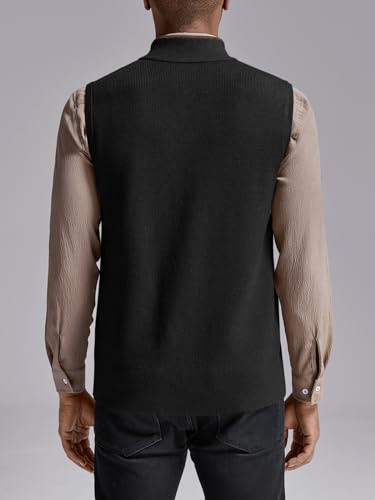 Image of Ryannology Mens Sweater Vest Zip up Casual Sleeveless Cardigan Knitted Stand Collar Regular Fit Jacket with Pockets