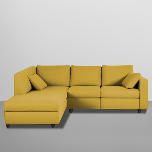 Image of Florian LHS 4 Seater L Shape Sofa Set for Living Room (Yellow Fabric) Premium Fabric Sofa