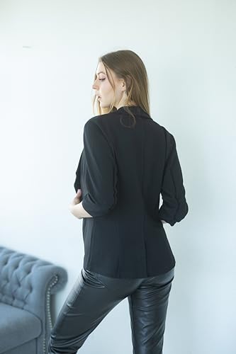 Beyove Women's Blazers Solid Stretchy 3/4 Gathered Sleeve Open Women's Suit Jacket Black L