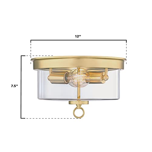 Image of Westinghouse 6128600 Lebanon Transitional 12 Inch, Two Light Flush Mount Ceiling Fixture, Champagne Brass Finish, Clear Glass