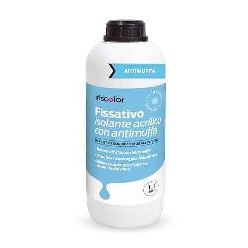 IRISCOLOR Fissativo Antimuffa Per Muri Interni ed Esterni 1L Isolante per Muri e Soffitti Azione antimuffa e Consolidante per Pareti Sfarinanti Migliora la Resa della Pittura