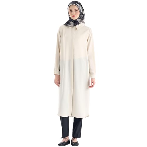 Tuğba Long Tunic for Muslim Women – Modest Hidden Button Shirt, Elegant  Loose Fit Blouse, Hijab-Friendly Muslim Clothing,Beige, Size:M at Amazon  Women's Clothing store