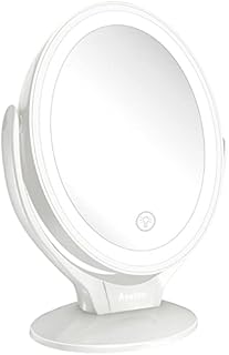 Aesfee LED Lighted Makeup Vanity Mirror Rechargeable, 1x / 7x Magnification Double Sided Magnifying Mirror with Dimmable Touch Screen, Portable Illuminated Mirror for Travel, Bathroom (White)