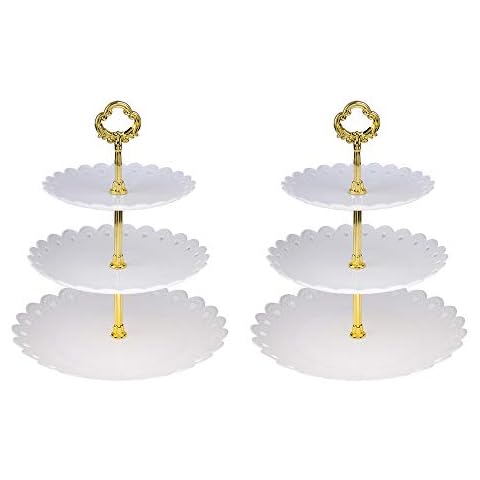 White round plate 3 tiered serving stand tray cake stands cupcake holder dessert stand table decorations for party Kids Birthday Tea Party Baby Shower set of 2 Cover