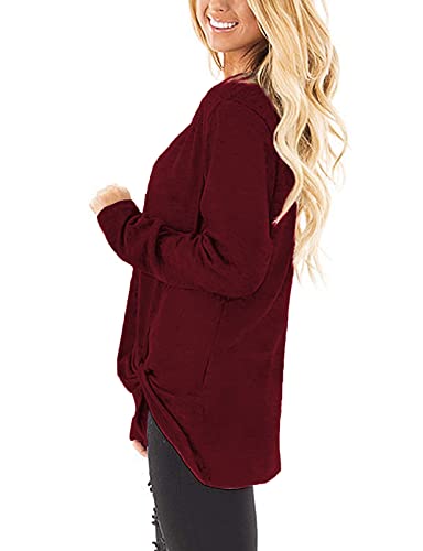 Image of SimpleFun Long Sleeve Shirts for Women Twist Knot Burgundy Sweater V Neck Plus Size Cozy Xmas Sweater Tunics 3X