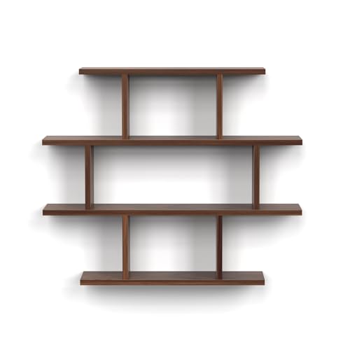 Image of BLUEWUD Senara-4 Layer Wall Mount Design Engineering Wood Bookshelf Filing Cabinet Books Rack Organizer for Decor Display for Library Living Room Study Room (Color - Brown Maple)