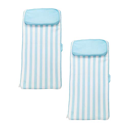 Magic Time International No Inflate Sun Bed Single Person Water Lounger Pool and Lake Float with Pillow Headrest & Removable Soft Mesh Cover (2 Pack)