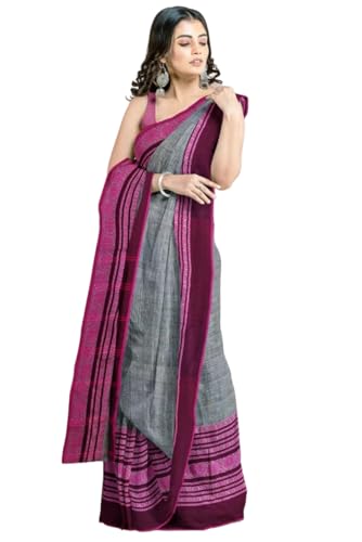 Image of eC ESHA'S COLLECTION Women's Cotton Blend Begumpuri Handloom Saree With Unstitched Running Blouse Piece