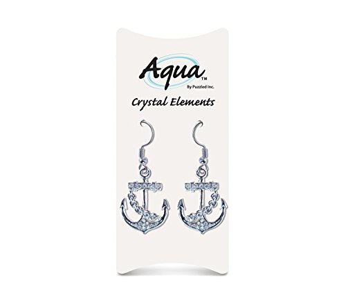 Puzzled Silver Ship Anchor Fish Hook Earrings, 1.5 Inch Fashionable & Elegant Jewelry Rhinestone Studded Earring Teens Women Fashion Ear Accessory2