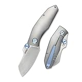 KUBEY Monsterdog KB285C Folding Pocket Knife, 2.95" Sheepsfoot Blade, Titanium Handle with Dual Thum