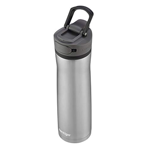 Image of Contigo Cortland Chill 2.0 Vacuum-Insulated Stainless Steel Water Bottle, Spill-Proof Sip Technology, Interchangeable Lid, 24oz, Steel /Licorice, Perfect for Fitness Travel Everyday Use