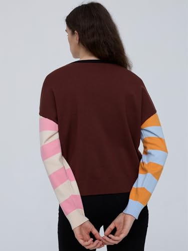 Image of Oversized Striped Sweater Women Color Block Batwing Sleeve Pullover Sweaters Fall Crewneck Knit Tops