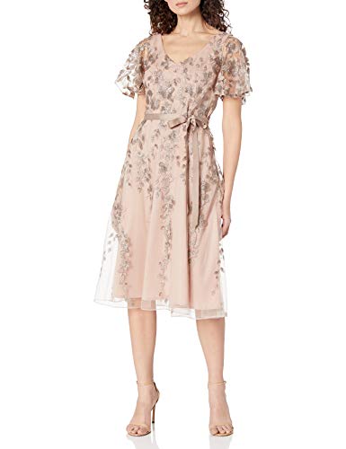 Image of Alex Evenings Women's Tea Length Dress with Rosette Detail