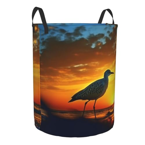 Bird at sunset print Circular Hamper Waterproof Storage Bin Organizer Basket Laundry Hamper With Handles For Clothes Toys Small