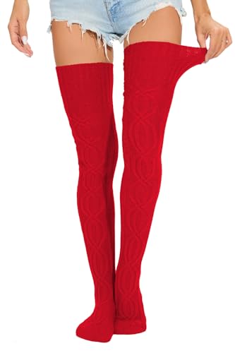 Image of Women's Thigh High Knitted Winter Boot Socks Vintage Extra Long Leg Warmer Over Knee High Stockings