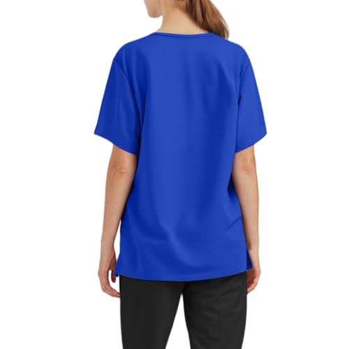 Image of FONMA Scrub Tops Women Plus Size Stretchy V-Neck Scrub Shirts with 4 Pockets Breathable Short Sleeve Nurse Uniforms