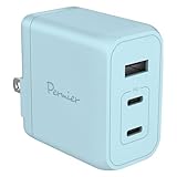 多摩電子工業 PD65W対応 AC充電器 USB x3ポート（USB-C x2、USB-A x1）Permier PR-AP146UC2L GaN採用 急速充電 ACアダプター 新型GaN 窒化ガリウム採用 PSE技術基準適合 折りたたみ式プラグ iPhone15/ 16 / 17 /17 Pro/17 Pro Max/iPhone Air/Android/MacBook (ベビーブルー)