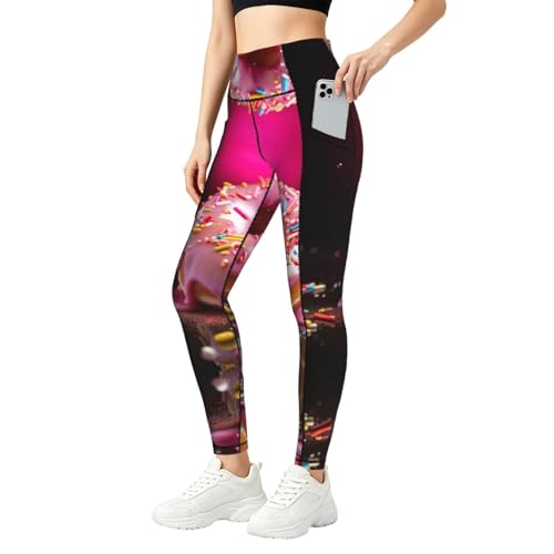 Leggings con estampado de donas TTYDOKLA con bolsillos para mujer mallas elásticas de entrenamiento
