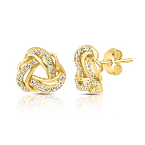 Image of ZAVYA 925 Sterling Silver Cubic Zirconia Circular Gold Plating Earrings | | Gift for Women and Girls | With Certificate of Authenticity and 925 Hallmark