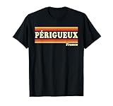Design rétro audacieux des années 1980 avec Périgueux France dans une typographie vintage classique avec des accents chauds inspirés du coucher de soleil. Parfait pour tous ceux qui aiment les graphismes de voyage emblématiques et l'esthétique rétro nostalgique.