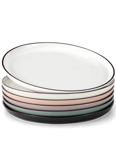 Yedio Dinner Plates, 10 Inch Porcelain Plates Set of 6, Serving Dishes, Large Dining Plates for Steak, Pasta, Pasta, Dinner, Dessert, Microwave Dishwasher Safe, Assorted Colors
