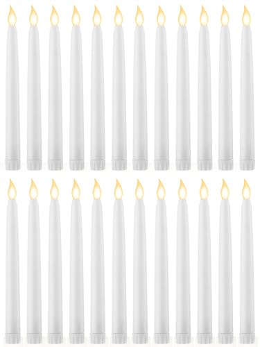 Image of Treela 24 Pcs Flameless Taper Candles Battery Operated ulkB Fake Candles Light LED Candle Sticks Flickering Tapered for Wedding Anniversary Holiday Decoration(Basic,8 Inch,White)
