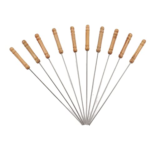 NINESHE Lot de 10 Brochettes à Brochettes avec Manche en Bois, 30 cm, en Acier Inoxydable, pour Barbecue d'Extérieur, Camping, Feu de Camp, Grillades