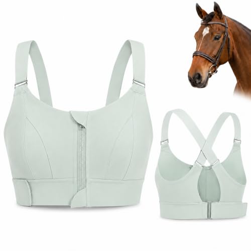 Women’s Equestrian Riding Support Bra, Front Zip, Light Green