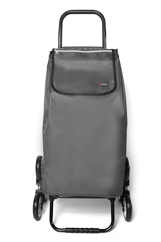 Urban London Shopping Trolley with Insulated Bag, 39 Inches Large Capacity, Foldable Cart with Wheels, Stair Climbing Design (Grey)