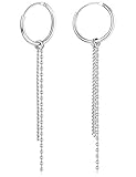 Diseño: aros de plata de ley simples y delicados con cadena de borla colgante, muy ligeros y cómodos de llevar. Pendientes de aro Kpop, diseño perfectamente simple y moderno, estilo minimalista, no es necesario complicarse para estar a la moda. La moda minimalista se volvió cada vez más popular. El "minimalismo geométrico" dominó el mercado de la joyería, estos simples aretes de borla Kpop pueden mostrar tu estilo personal.