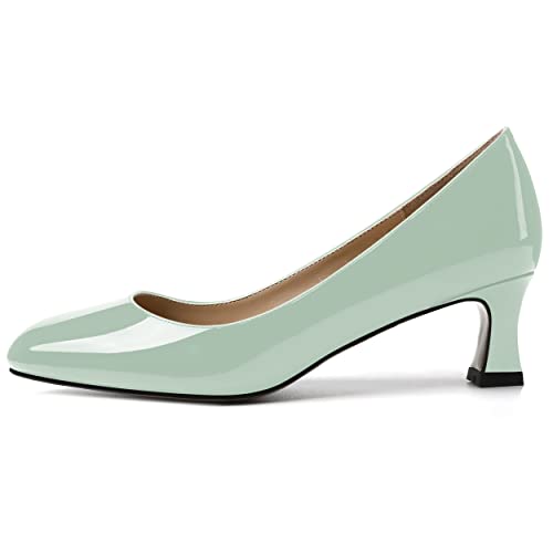 SKYSTERRY Women's Patent Kitten Round Toe Slip On Office Spool Low Heel Pumps Office Work Dress Shoes 2 Inch2