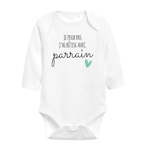 Lalasol Body Bébé Garçon ou Fille Je peux Pas J'ai Bêtise Avec Parrain Idée Cadeau Naissance Fille ou Garçon Noël Anniversaire (Manche Longue)