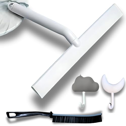 BASAMA ® Limpia Mamparas Ducha Cristal + Cepillo Limpia Juntas + 2 Ganchos Adhesivos creativos y sotisficados | Rasqueta Limpiacristales Ducha para Azulejos, Espejos, Ventanas.