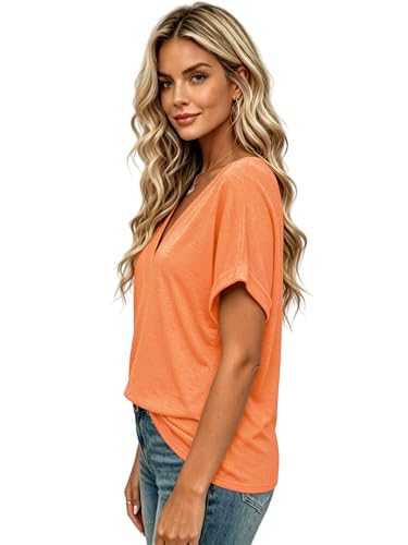 Image of T Shirts Short Sleeve V Neck Tees Womens Tops Beach Vacation Fashion Clothes 2026 Casual Summer Spring Fall Outfits
