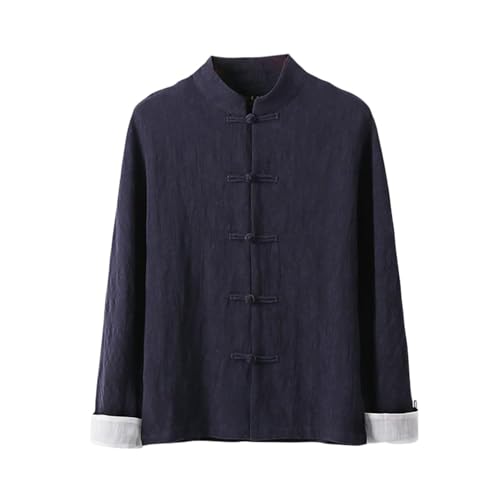 Chemise à manches longues pour homme en lin respirant et rétro