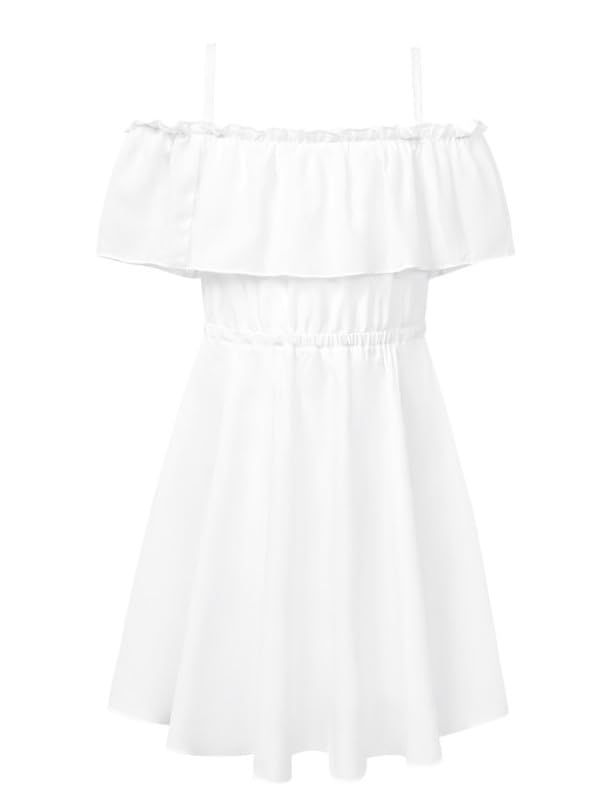 Mirawise Girl's Tie Shoulder Sleeveless Ruffle Summer Casual Cotton Sundress A-line Swing Dress for 4-12 Years Kids